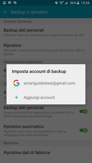 Seleziona il tuo account di backup