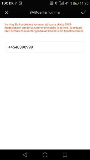 Ange SMS-centernummer och välj OK