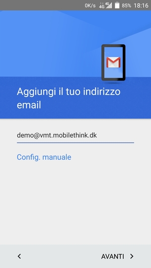 Inserisci il tuo indirizzo email e seleziona AVANTI