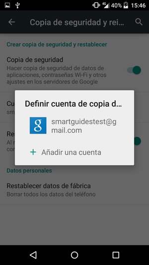 Seleccione su cuenta de copia de seguridad