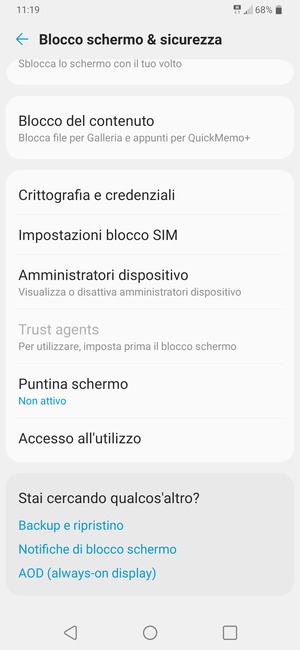 Per cambiare il PIN della scheda SIM, scorri e seleziona Impostazioni blocco SIM