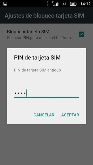 Introduzca su PIN de tarjeta SIM antiguo y seleccione ACEPTAR
