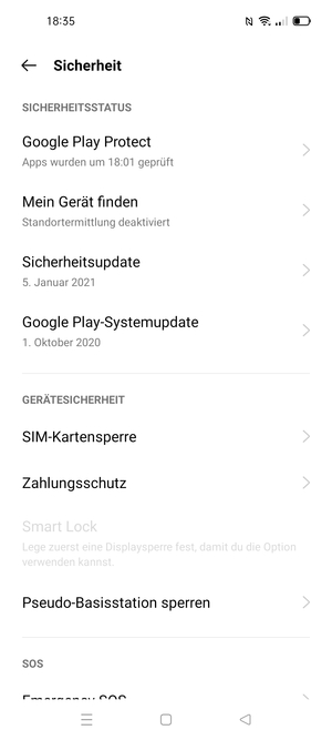 Scrollen Sie und wählen Sie SIM-Kartensperre