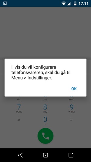 Hvis din telefonsvarer ikke er sat op, vælg OK