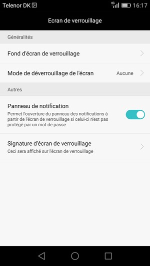 Sélectionnez Mode de déverrouillage de l'écran