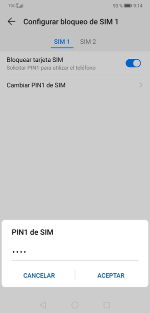 Introduzca su PIN anterior de SIM y seleccione ACEPTAR