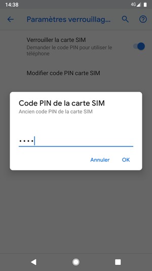 Saisissez votre Ancien code PIN de la carte SIM et sélectionnez OK