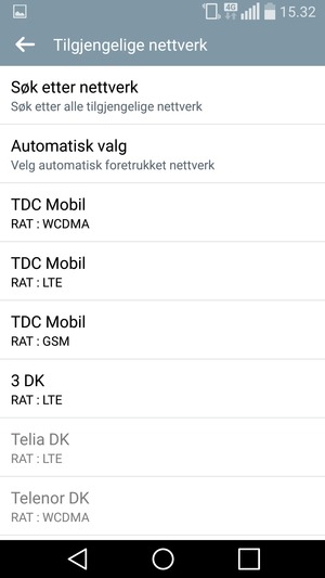Velg en nettverksoperatør fra listen