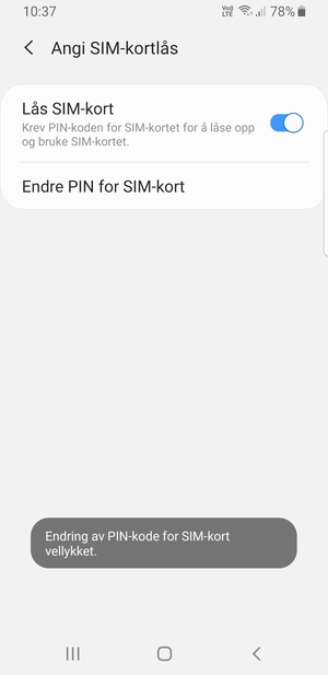 Din PIN-kode for SIM-kort er endret
