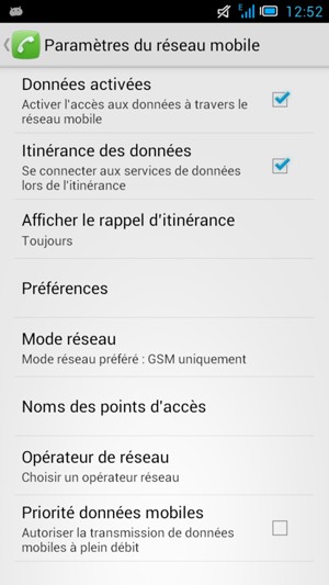 Activar o desactiver Itinérance des données