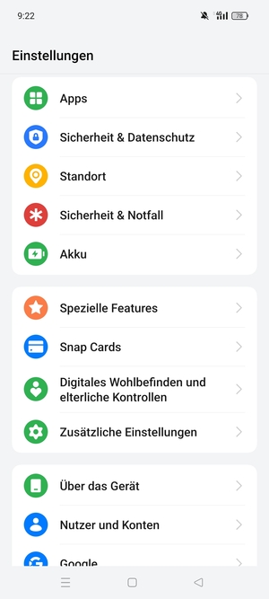 Scrollen Sie und wählen Sie Sicherheit & Datenshutz
