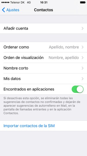 Desplácese y seleccione Importar contactos de la SIM