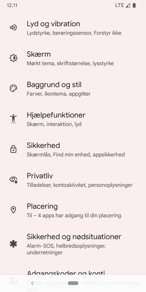 Scroll til og vælg Sikkerhed