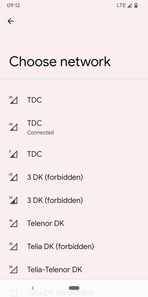 Select a network operator from the list