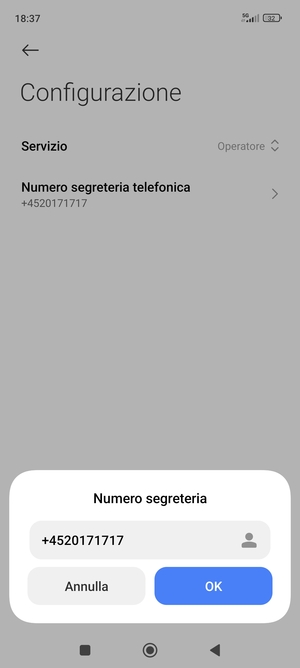 Inserisci Numero segreteria e seleziona OK