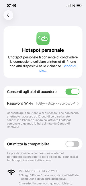 Seleziona Password Wi-Fi