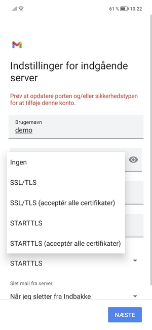 Vælg Ingen og NÆSTE