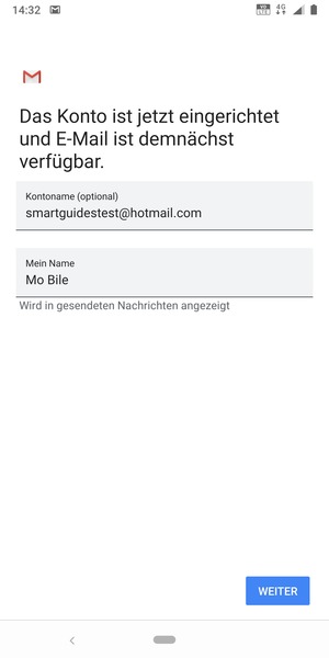 Geben Sie Ihrem Konto einen Namen und geben Sie Ihren Namen ein. Wählen Sie WEITER