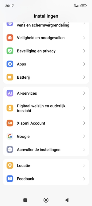 Scroll naar en selecteer Aanvullende instellingen