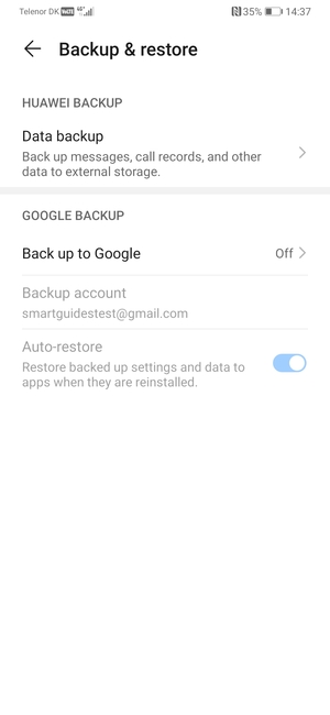 Select Back up to Google