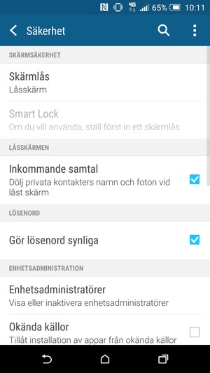 Välj Skärmlås