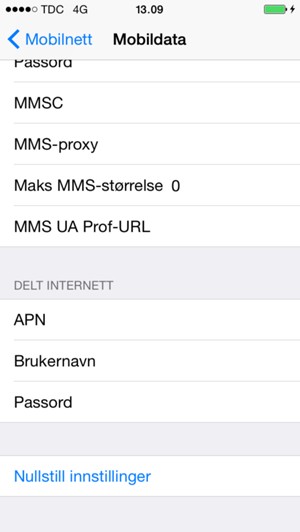 Bla til og velg Nullstill innstillinger