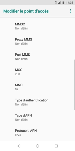 Faites défiler vers le bas et saisissez les informations Internet