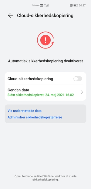Aktiver  Cloud-sikkerhedskopiering