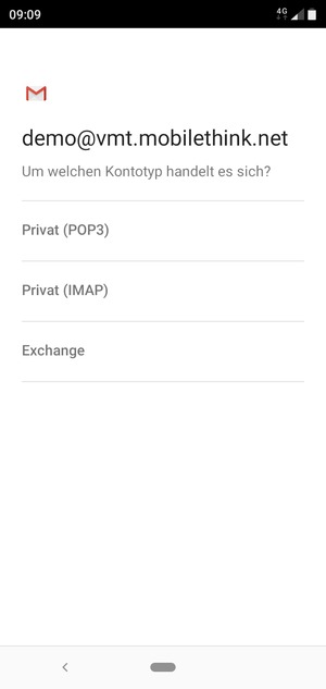 Wählen Sie Privat (POP3) oder Privat (IMAP)