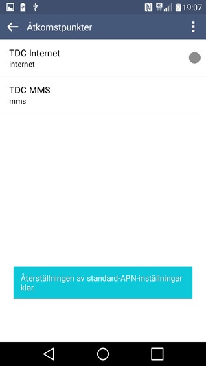 Din telefon kommer återgå till standardinställningar för internet och MMS