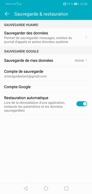 Sélectionnez Compte de sauvegarde