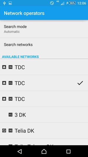 Select a network operator from the list
