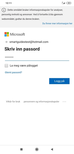 Skriv inn Hotmail passord og velg Logg på