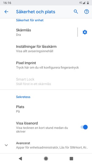 Scrolla till och välj Avancerat