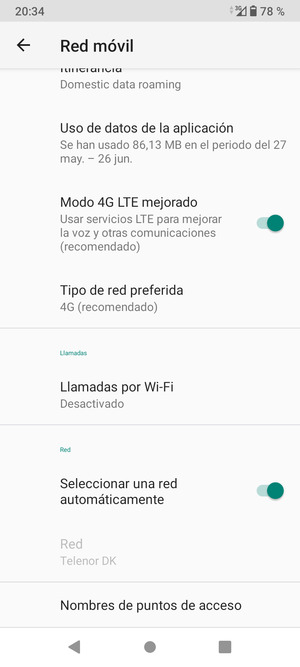 Desactive Seleccionar una red automáticamente