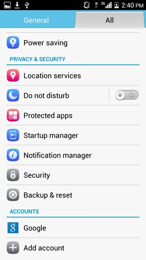 Scroll to and select Security