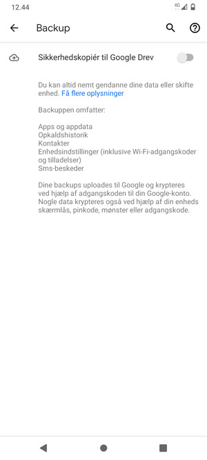 Aktiver Sikkerhedskopiér til Google Drev