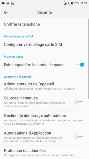 Sélectionnez Configurer verrouillage carte SIM