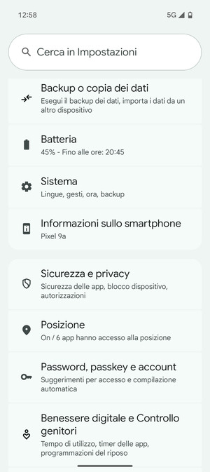 Scorri e seleziona Sicurezza e privacy