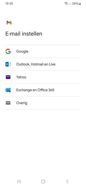 Selecteer Exchange en Office 365