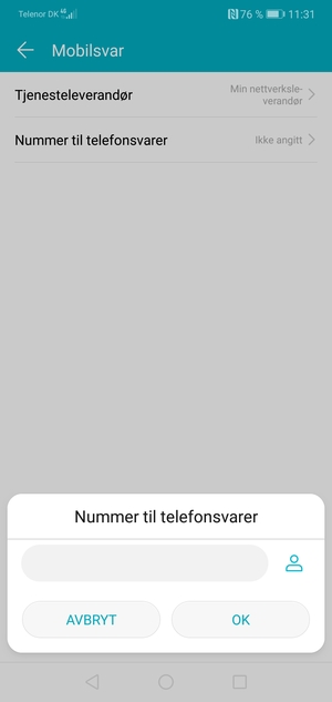 Skriv inn Nummer til telefonsvarer og velg OK