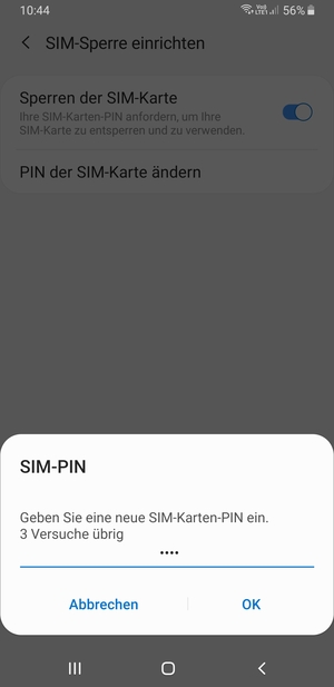 Geben Sie Ihre neue PIN der SIM-Karte ein und wählen Sie OK