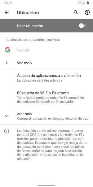 Desactive Usar ubicación