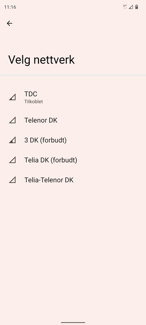 Velg en nettverksoperatør fra listen