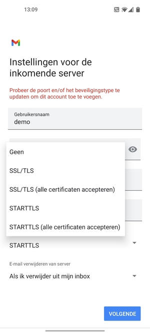 Selecteer Geen en VOLGENDE