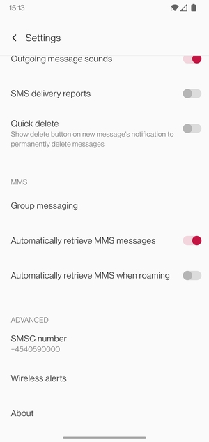 Select SMSC number