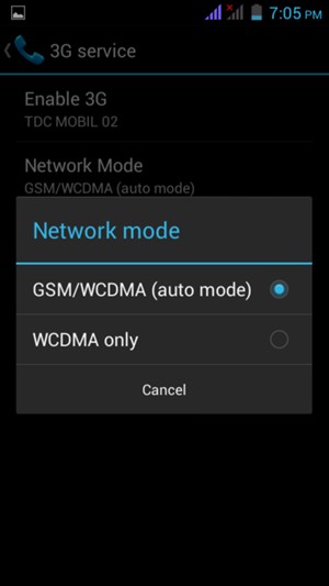 Select WCDMA only to enable 3G and GSM/WCDMA (auto mode) to enable 2G/3G