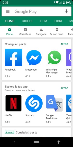 Seleziona la barra di ricerca