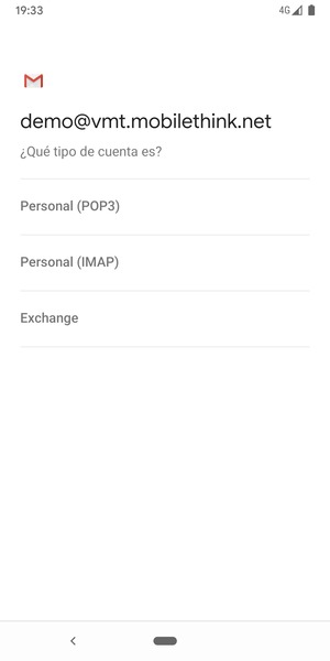 Seleccione Personal (POP3) o Personal (IMAP)