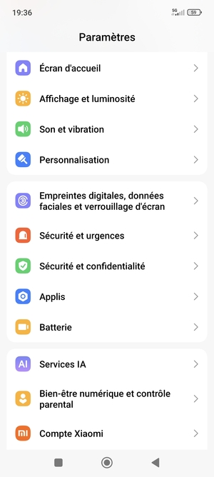 Faites défiler et sélectionnez Empreintes digitales, données faciales et verrouilage de l'ecran